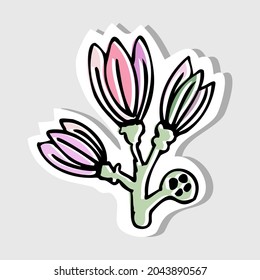 Vector illustration of a fantasy colorful flower. Hand drawn icon and symbol for print, poster, sticker, card design. Doodle design elements. 