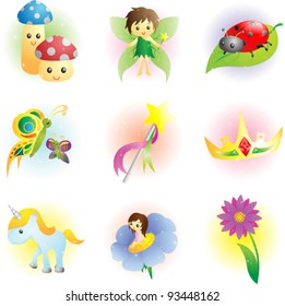 A vector illustration of fantasy fairy icons