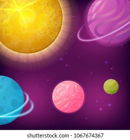 Vector illustration of fantasy galaxy with planets and stars. Perfect for games, devoted to space and universe and other design works.