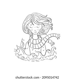 Vector illustration fantasy girl teenager element wind