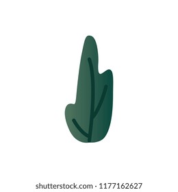 Vector illustration of fantasy green gradient colored leaf or plant isolated on white background. Forest botanical element or foliage for floral natural design in flat style.