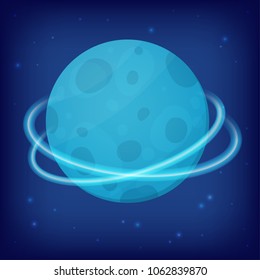 Vector illustration of fantasy planet with rings and stars. Perfect as design element for scientific games, symbol of astronomy and satellite, space objects and other works. 