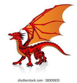 vector illustration of fantasy red dragon