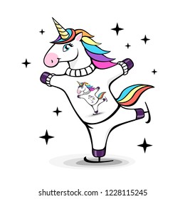 Vector illustration of fantasy skating unicorn. Cartoon style design
