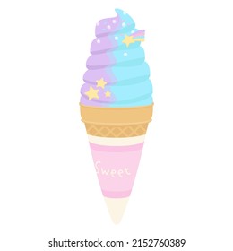 Vector illustration of fantasy sweet cute dream color soft serve ice cream.