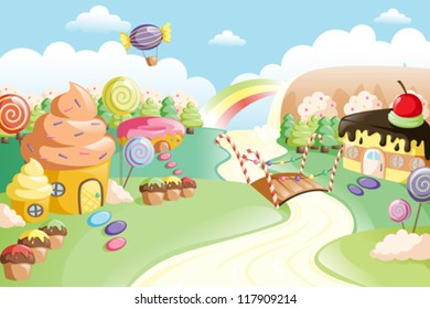 A vector illustration of fantasy sweet food land