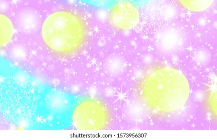 Vector illustration. Fantasy universe. Fairy background. Holographic magic stars. Unicorn pattern. Candy background.