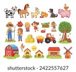 Vector illustration with farm and agriculture. Set of pets in cartoon style on a white background.