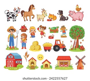 Vector illustration with farm and agriculture. Set of pets in cartoon style on a white background.