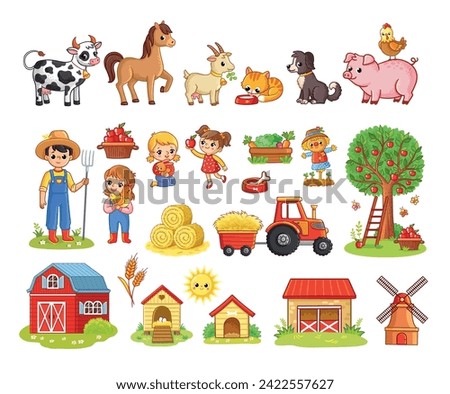 Vector illustration with farm and agriculture. Set of pets in cartoon style on a white background.