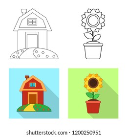 Vector illustration of farm and agriculture sign. Collection of farm and plant vector icon for stock.