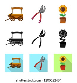 Vector illustration of farm and agriculture sign. Set of farm and plant vector icon for stock.