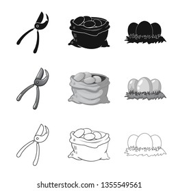 Vector illustration of farm and agriculture sign. Collection of farm and plant stock vector illustration.