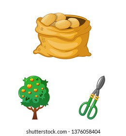 Vector illustration of farm and agriculture sign. Collection of farm and plant vector icon for stock.