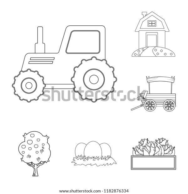 Vector illustration of farm\
and agriculture sign. Set of farm and plant stock vector\
illustration.
