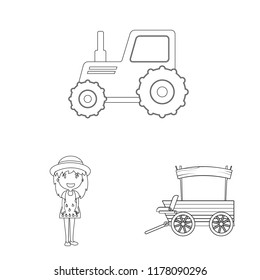 Vector illustration of farm and agriculture symbol. Set of farm and plant vector icon for stock.