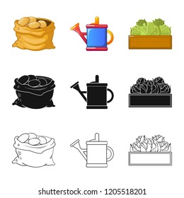 Vector illustration of farm and agriculture symbol. Set of farm and plant vector icon for stock.