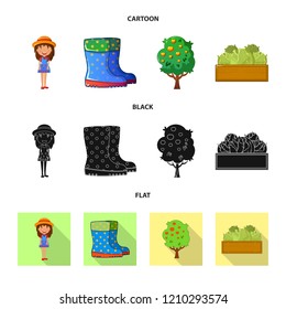 Vector illustration of farm and agriculture symbol. Collection of farm and plant stock symbol for web.