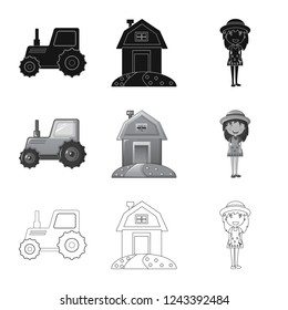 Vector illustration of farm and agriculture symbol. Set of farm and plant stock symbol for web.