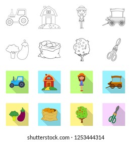 Vector illustration of farm and agriculture symbol. Collection of farm and plant stock symbol for web.