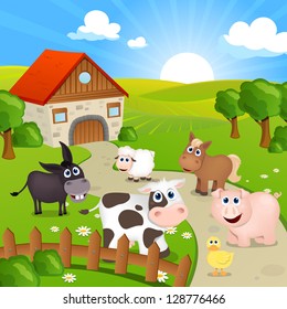 Vector Illustration of Farm Animals