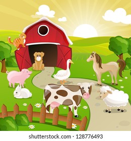 Vector Illustration of Farm Animals