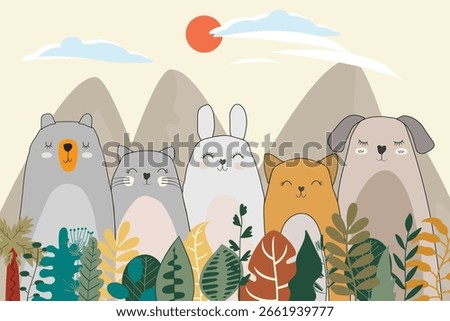 vector illustration of a farm animals in the forest