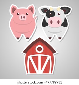 vector illustration of farm animals on gray background