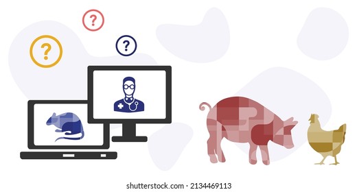 vector illustration of farm animals and pet problems and veterinary solutions online telemedicine
