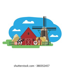 Vector illustration of farm animals and related items. Grouped for easy editing. 