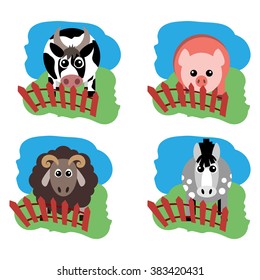 Vector illustration of farm animals and related items. Grouped for easy editing. 