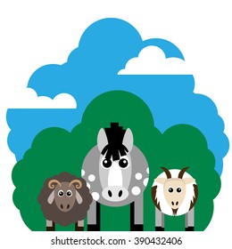 Vector illustration of farm animals and related items. Horse, sheep, goat. Grouped for easy editing. 