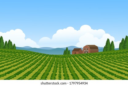Vector illustration of farm with barn