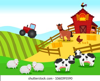 Vector Illustration Farm Barn Animals Background Stock Vector (Royalty ...