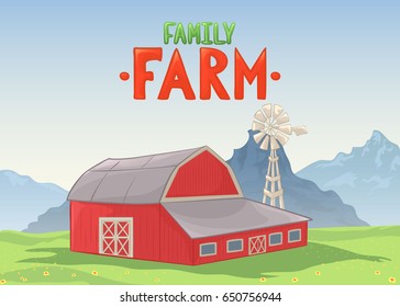 Vector illustration of farm barn. Color cartoon