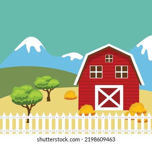 Vector illustration of farm building and related items