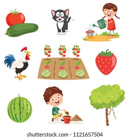Vector Illustration Of Farm Elements