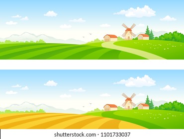 Vector illustration of farm fields, horizontal banners