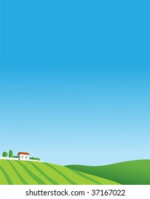 Vector illustration of a farm and fields at sunrise. XL jpeg also available, see portfolio.