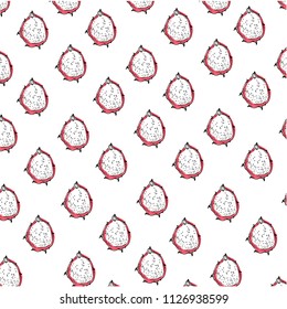 Vector illustration of farm fresh fruits for greeting card/print on t-shirt/invitation/poster/store/gift/banner template. Organic summer pitaya pattern on white background.