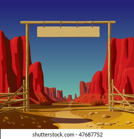 Vector illustration of a farm gate in the Wild West