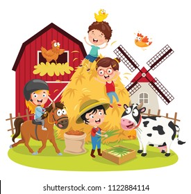 Vector Illustration Of Farm Kid