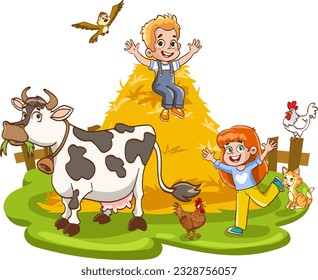 Vector Illustration of Farm Kid
