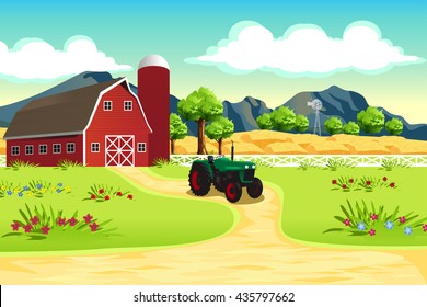 A vector illustration of farm scene