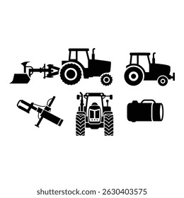 Vector Illustration of Farm Tractors and Attachments