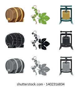 Vector illustration of farm and vineyard icon. Set of farm and product stock symbol for web.