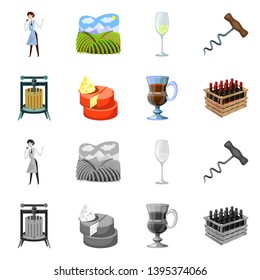 Vector illustration of farm and vineyard sign. Collection of farm and product stock vector illustration.