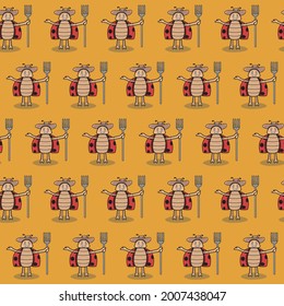 Vector Illustration Of Farmer Beetle Pattern and Orange Colors Background