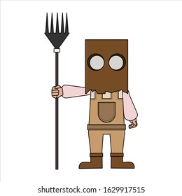 vector illustration of a farmer cartoon with a pitchfork in autumn. Vector illustration for stickers, animations, cards, symbols and games