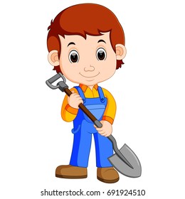 vector illustration of Farmer holding a shovel